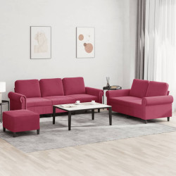 3 Pcs conjunto de sofás com almofadões veludo vermelho tinto