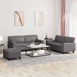 3 Pcs conjunto de sofás couro artificial cinzento