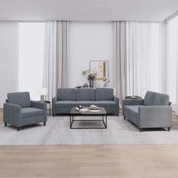 3 Pcs conjunto de sofás veludo cinzento-escuro