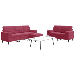 3Pcs conjunto sofás c/ almofadões e rolos veludo vermelho tinto