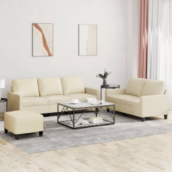 3 Pcs conjunto sofás c/ almofadões couro artificial cor creme