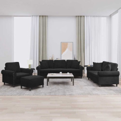 4 Pcs conjunto de sofás com almofadas veludo preto