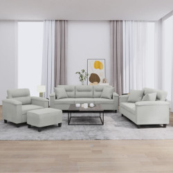 4 Pcs conjunto sofás c/ almofadas tecido microfibra cinza-claro