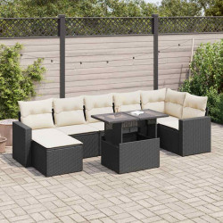 8 Pcs conjunto sofás de jardim com almofadões vime PE preto