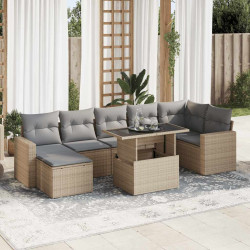 8 Pcs conjunto de sofás p/ jardim com almofadões vime PE bege