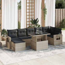 8 Pcs conj. sofás jardim c/ almofadões vime PE cinzento-claro