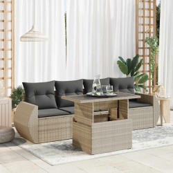 5 Pcs conj. sofás jardim c/ almofadões vime PE cinzento-claro