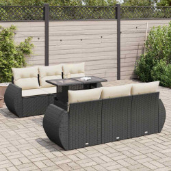 7 Pcs conjunto de sofás p/ jardim c/ almofadões vime PE preto