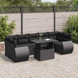 8 Pcs conjunto sofás de jardim com almofadões vime PE preto