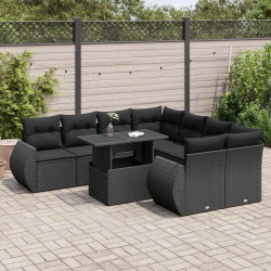 9 Pcs conjunto de sofás p/ jardim c/ almofadões vime PE preto