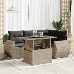 5 Pcs conjunto sofás de jardim c/ almofadões vime PE cinzento