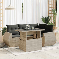 5 Pcs conj. sofás jardim c/ almofadões vime PE cinzento-claro