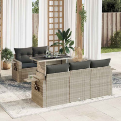 6 Pcs conj. sofás jardim com almofadões vime PE cinzento-claro
