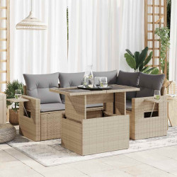 5 Pcs conjunto de sofás p/ jardim com almofadões vime PE bege