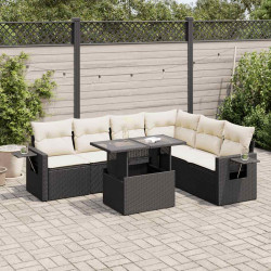 7 Pcs conjunto de sofás p/ jardim c/ almofadões vime PE preto