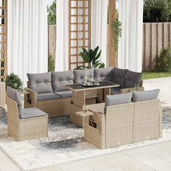 9 Pcs conjunto de sofás p/ jardim com almofadões vime PE bege