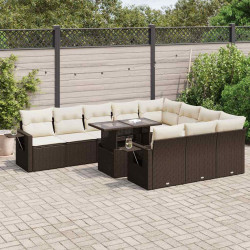 11 Pcs conjunto sofás de jardim c/ almofadões vime PE castanho