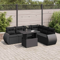 7 Pcs conjunto de sofás p/ jardim c/ almofadões vime PE preto