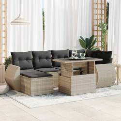 7 Pcs conj. sofás jardim com almofadões vime PE cinzento-claro