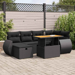 8 Pcs conjunto sofás jardim com almofadões vime PE/acácia preto