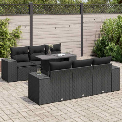 7 Pcs conjunto de sofás p/ jardim c/ almofadões vime PE preto
