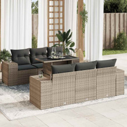 7 Pcs conjunto sofás p/ jardim c/ almofadões vime PE cinzento