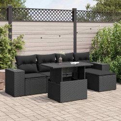 6 Pcs conjunto sofás de jardim c/ almofadões vime PE preto