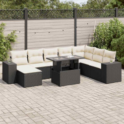 9 Pcs conjunto de sofás p/ jardim c/ almofadões vime PE preto