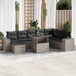 9 Pcs conjunto sofás p/ jardim com almofadões vime PE cinzento