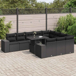 11 Pcs conjunto sofás de jardim c/ almofadões vime PE preto