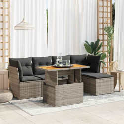 6 Pcs conjunto sofás de jardim com almofadões vime cinzento