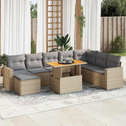 9 Pcs conjunto de sofás p/ jardim com almofadões vime PE bege