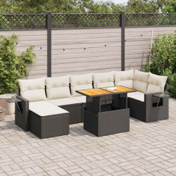 8 Pcs conjunto sofás de jardim com almofadões vime PE preto
