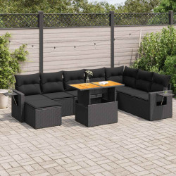 9 Pcs conjunto de sofás p/ jardim c/ almofadões vime PE preto