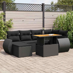 7 Pcs conjunto de sofás p/ jardim c/ almofadões vime PE preto