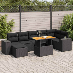 8 Pcs conjunto sofás de jardim com almofadões vime PE preto