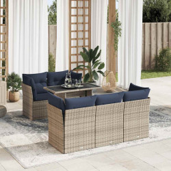 6 Pcs conjunto sofás jardim com almofadões PE/acácia cinzento