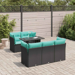 6 Pcs conjunto sofás jardim c/ almofadões vime PE/acácia preto