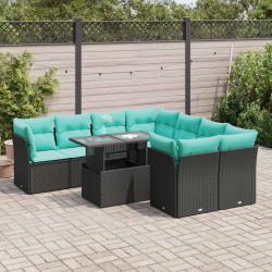 9 Pcs conjunto sofás p/ jardim almofadões vime PE/acácia preto