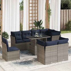 9 Pcs conjunto sofás jardim almofadões vime PE/acácia cinzento