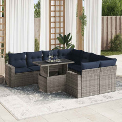 9 Pcs conjunto sofás jardim almofadões vime PE/acácia cinzento