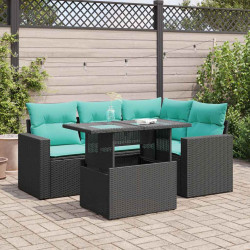 5 Pcs conjunto sofás de jardim com almofadões acácia e vime PE