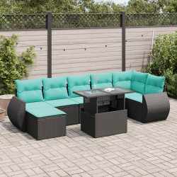 8 Pcs conjunto sofás jardim com almofadões vime PE/acácia preto