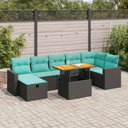 8 Pcs conjunto sofás jardim almofadões vime PE/acácia cinzento
