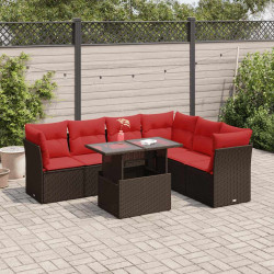 7 Pcs conjunto sofás jardim almofadões vime PE/acácia castanho