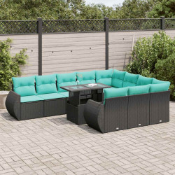 11 Pcs conjunto sofás jardim c/ almofadões vime PE/acácia preto