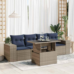 5 Pcs conjunto sofás de jardim c/ almofadões acácia e vime PE