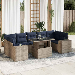 8 Pcs conjunto sofás jardim almofadões vime PE/acácia cinzento