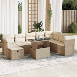 9 Pcs conjunto de sofás p/ jardim com almofadões vime PE bege