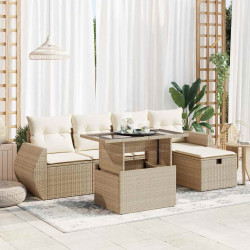 6 Pcs conjunto de sofás p/ jardim com almofadões vime PE bege